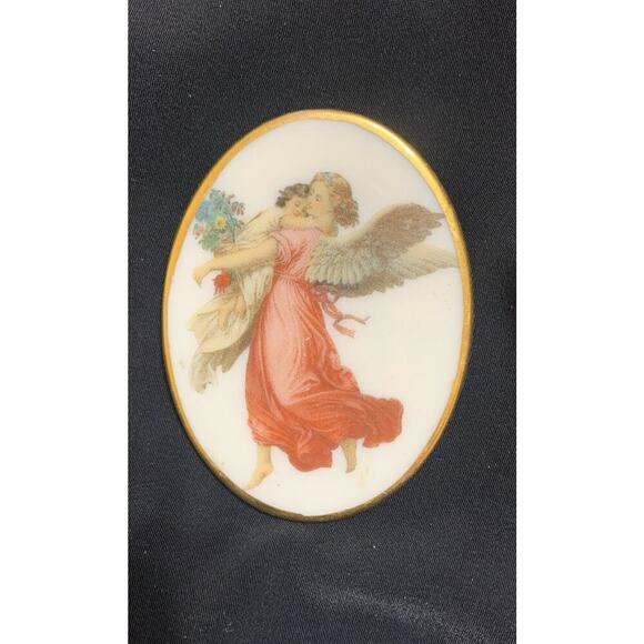 Vintage Ceramic Porcelain 2 Angel Cherubs Brooch - Picture 1 of 4
